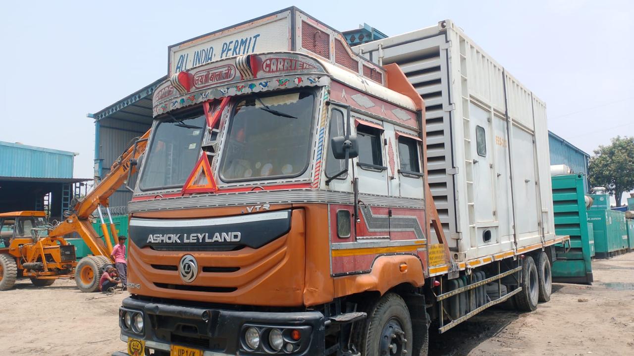 DG set on Ashok Leyland flatbed truck dispatched from our Ghaziabad yard for pan-India delivery